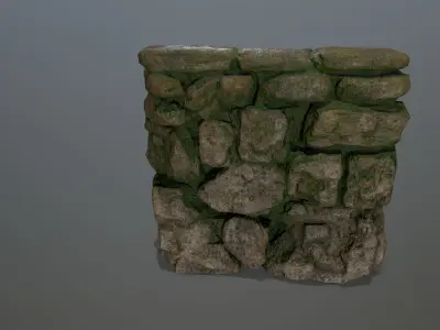 stairs stone wall with moss Low-poly 3D model