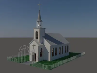 Church lit up at night 3D model