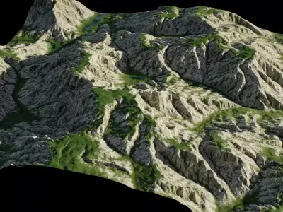 Realistic Rocky Grassland 3D Terrain Environment  Low-poly 3D model