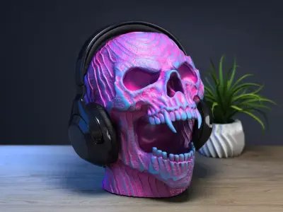 Scream Skull Headphone Stand Cyborg Headset Stand Perfect Gamer  3D print model