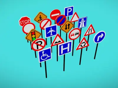 Road Signs Low-Poly Low-poly 3D model