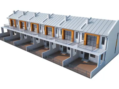 Townhouse houses with balconies and balconies 3D model