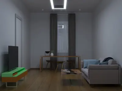 room living with walls and wooden floors 3D model