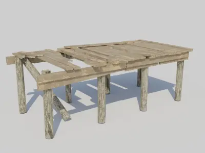 Old Broken Wooden Platform Low-poly 3D model