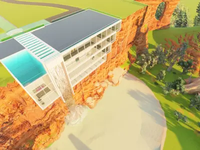 waterfall House Low-poly 3D model