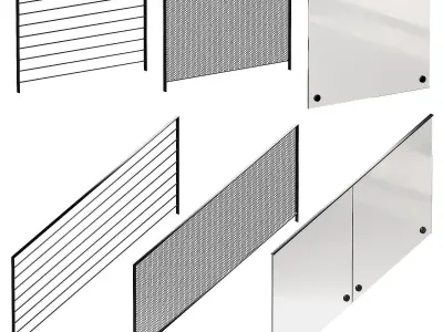 Modern metal railings 3 design options Editable splines option 3D model