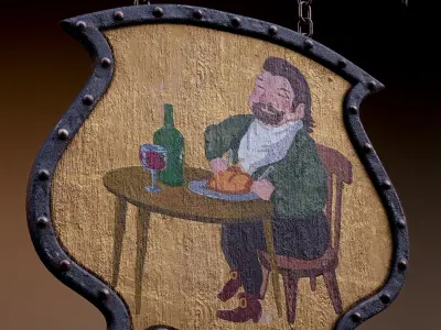 Old Tavern Street Sign 4K and 8K Low-poly 3D model