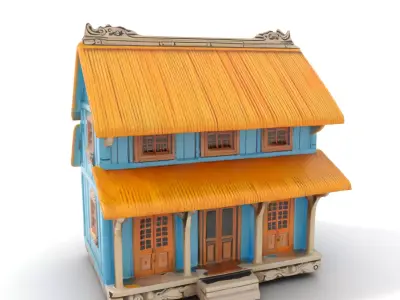 Traditional Teal Cottage model pack Low-poly 3D model