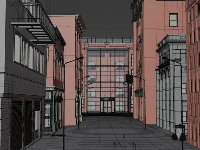 Realistic scifi city town landscape 3D model