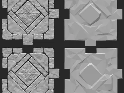 Tileable Damaged Stone Road Low-poly 3D model