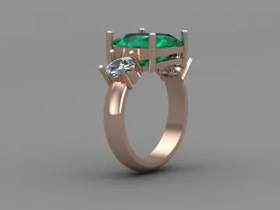Emerald Oval Rose Gold Diamond Ring 3D Print Model 3D print model