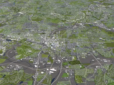 Raleigh 50x50km 3D City Map 3D model