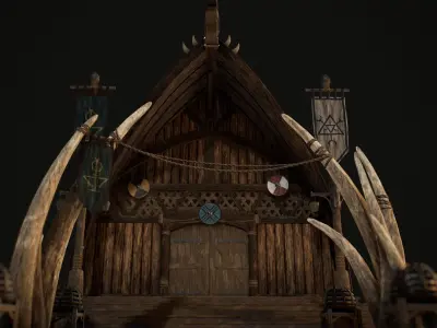 Viking Medieval Modular House Game-Ready Low-poly 3D model
