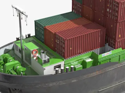  Low Draft Shipping Vessel Fully Loaded Green Rigged for Maya 