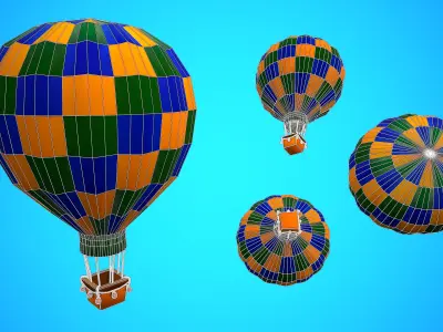 HOT AIR BALLOON CARTOON STYLIZED 04 Low-poly 3D model