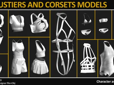 13 BUSTIERS AND CORSETS MODELS Low-poly 3D model