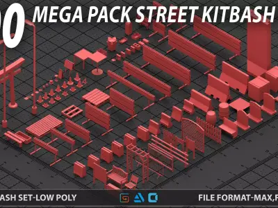 Mega pack Street kitbash  vol2 Low-poly 3D model