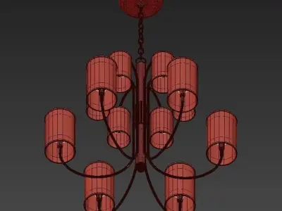 Wide Aged Brass Chandelier 3D model