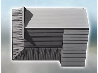 Sheriff building with multi-pitched roof awning on a wooden plat 3D print model