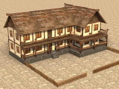 Low poly fantasy village building Low-poly 3D model