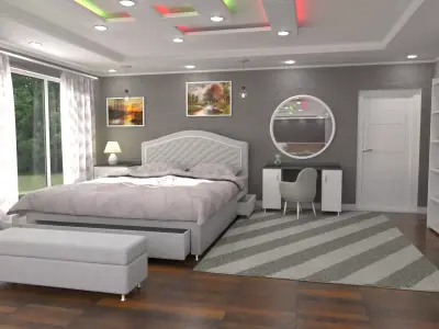 Comfortable bed room Low-poly 3D model