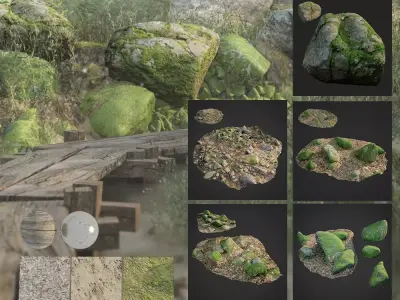 mossy stones bundle 001 Low-poly 3D model