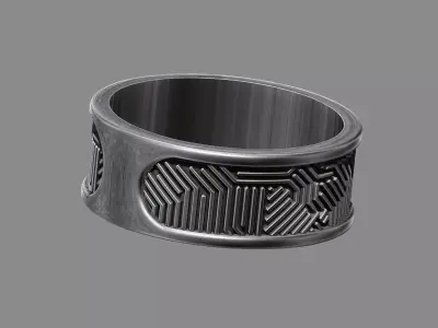 Scifi tech pattern wedding band ring 3D print model