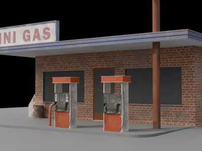 Mini Gas station Low-poly 3D model