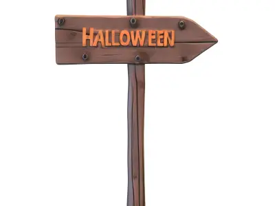 Halloween Wooden Signpost Low-poly 3D model
