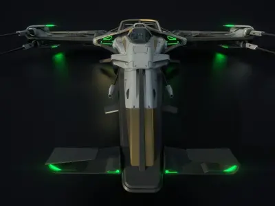 X-Blade spaceship with lights Low-poly 3D model