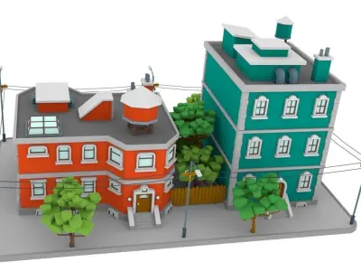 LowPoly City Block01  Low-poly 3D model