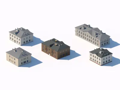 Mid-century residential building set 3D model