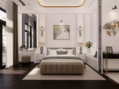 Bedroom with walls and gold accents 3D model