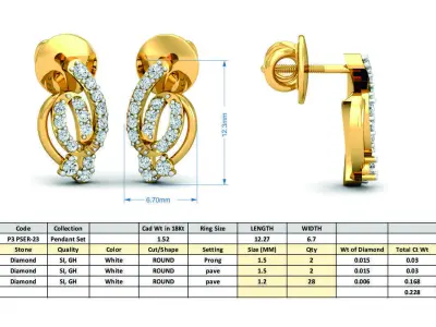 Yellow gold diamond earring-P3 PSER-23 3D print model