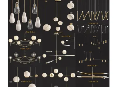 Chandelier 3d model collection 10 Pieces Low-poly 3D model