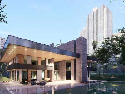 Frank lloyd wright style house modern architecture furnished 3d 3D model