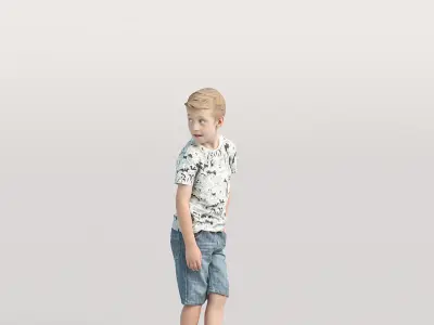 Humano Casual child boy standing and looking back 0208 3D model