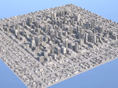 City Downtown with Suburb Low-poly 3D model