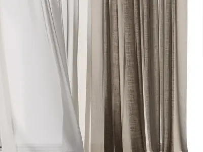 Linen curtains when open window 07 HBH Low-poly 3D model