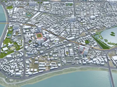 Nanning Guangxi China 50km AI Low-poly 3D model