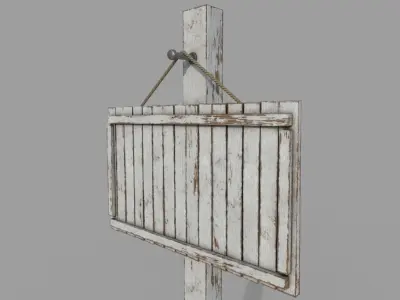 Wooden PBR White Signpost Low-poly 3D model