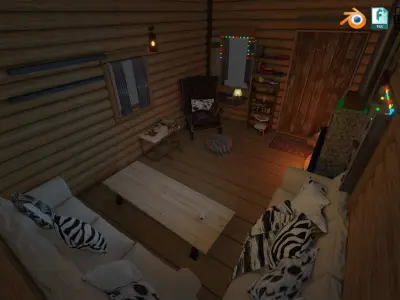 Detailed Log cabin with Interior Texture and Lighting 3D model