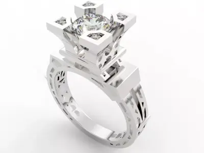 Modern Architectural Engagement Ring 3D print model