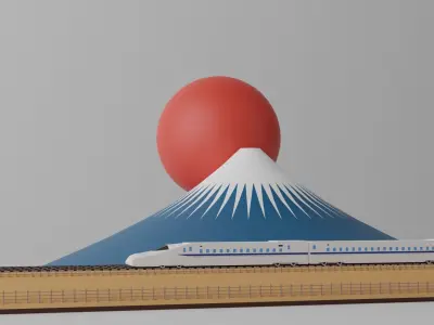 Shinkansen and Mount Fuji 3D model
