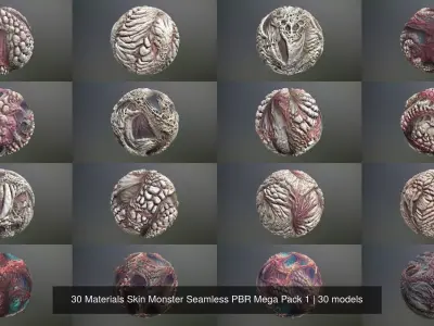 30 Materials Skin Monster Seamless PBR Mega Pack 1 Texture