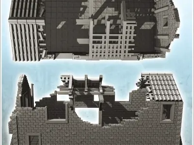Ruined building with large door and wooden frame 36 - Modern WW2 3D print model