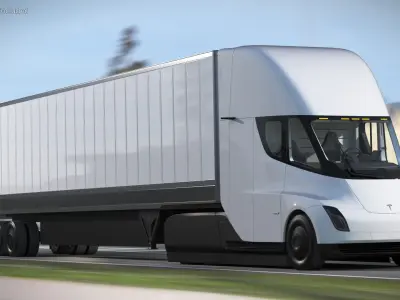  Tesla Semi Electric Truck with Cargo Trailer Rigged 