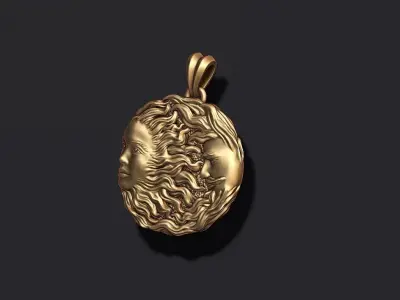Sun and moon pendant 3D print model