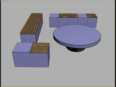 Modern Concrete and Wood Seating Set for Urban Spaces 3D model