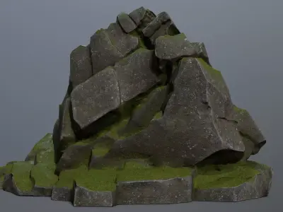 Mountain rock with grass on top Low-poly 3D model